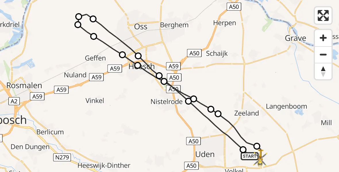 Vluchtroute Traumahelikopter Vliegbasis Volkel - Vliegbasis Volkel, 29 januari 2023, 09:26