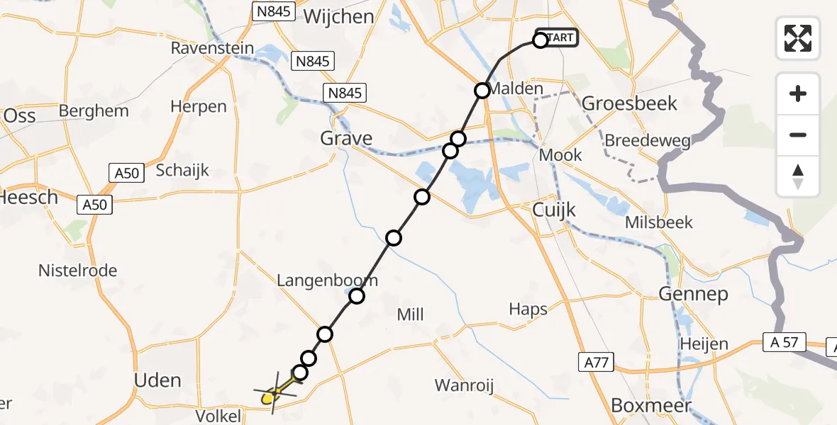 Routekaart van de vlucht: Lifeliner 3 naar Vliegbasis Volkel