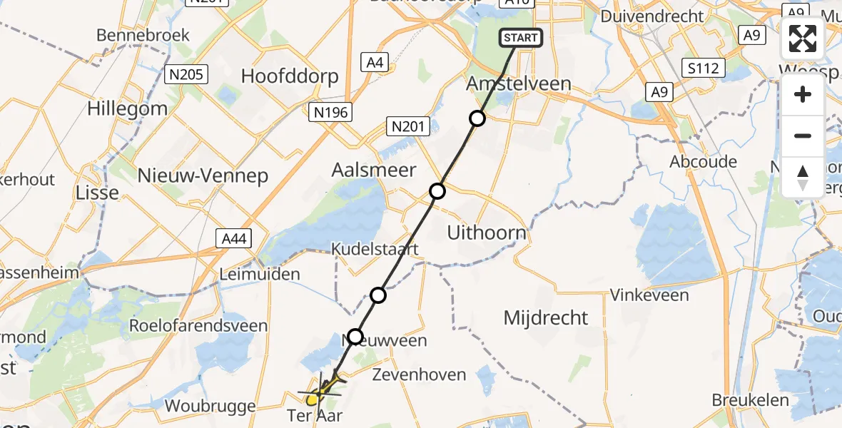 Routekaart van de vlucht: Lifeliner 1 naar Ter Aar