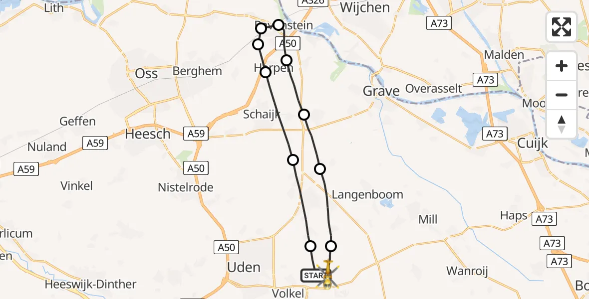 Vluchtroute Traumahelikopter Vliegbasis Volkel - Vliegbasis Volkel, 29 januari 2023, 12:43