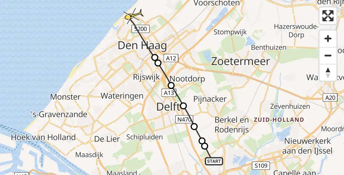 Routekaart van de vlucht: Lifeliner 2 naar Den Haag