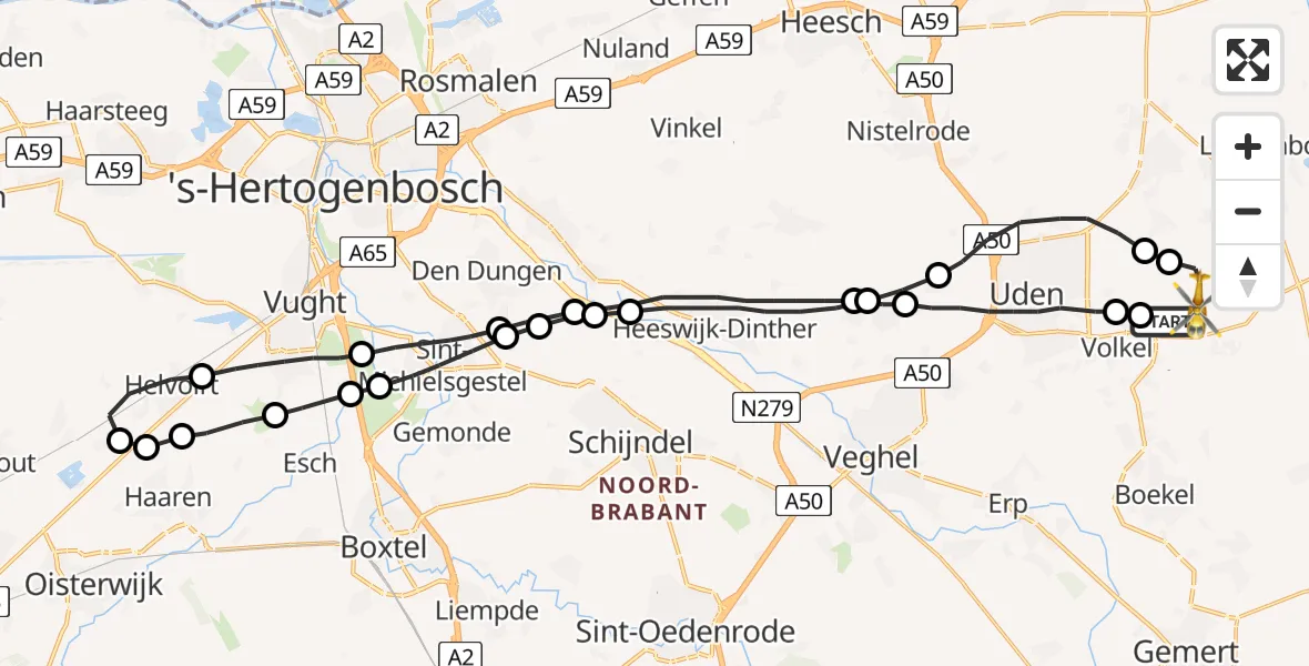 Vluchtroute Traumahelikopter Vliegbasis Volkel - Vliegbasis Volkel, 29 januari 2023, 14:34