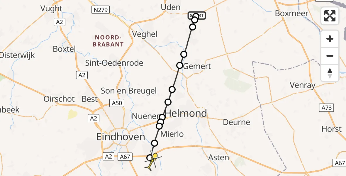 Routekaart van de vlucht: Lifeliner 3 naar Heeze