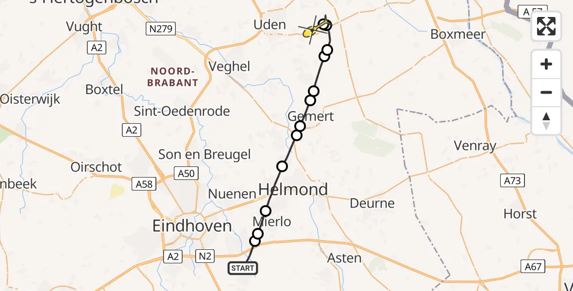 Routekaart van de vlucht: Lifeliner 3 naar Vliegbasis Volkel