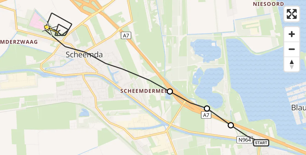 Routekaart van de vlucht: Lifeliner 4 naar Scheemda