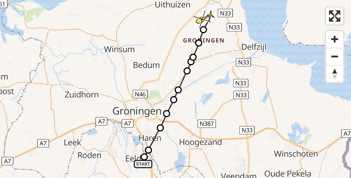 Routekaart van de vlucht: Lifeliner 4 naar 't Zandt