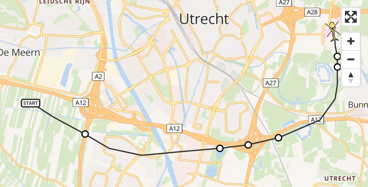 Routekaart van de vlucht: Lifeliner 1 naar Universitair Medisch Centrum Utrecht