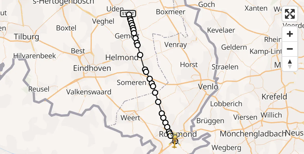 Vluchtroute Traumahelikopter Vliegbasis Volkel - Sint Odiliënberg, 30 januari 2023, 07:37