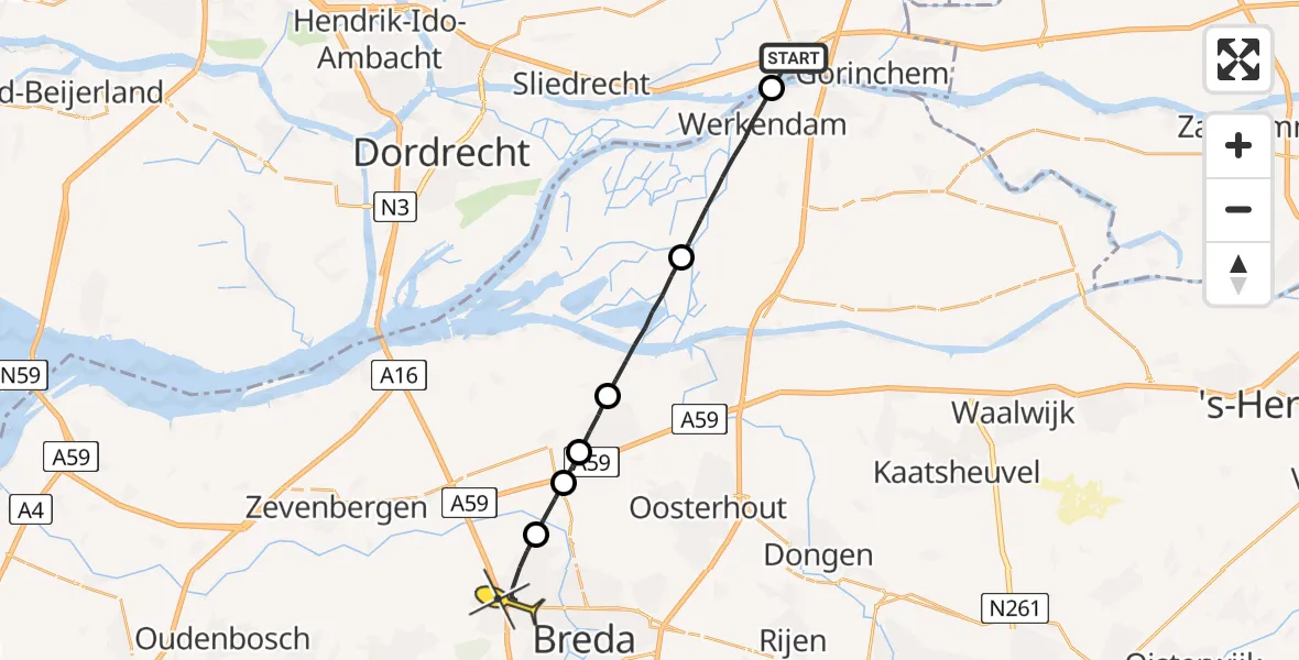 Routekaart van de vlucht: Lifeliner 2 naar Breda