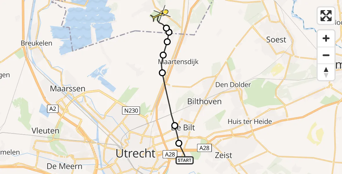 Routekaart van de vlucht: Lifeliner 1 naar Vliegveld Hilversum