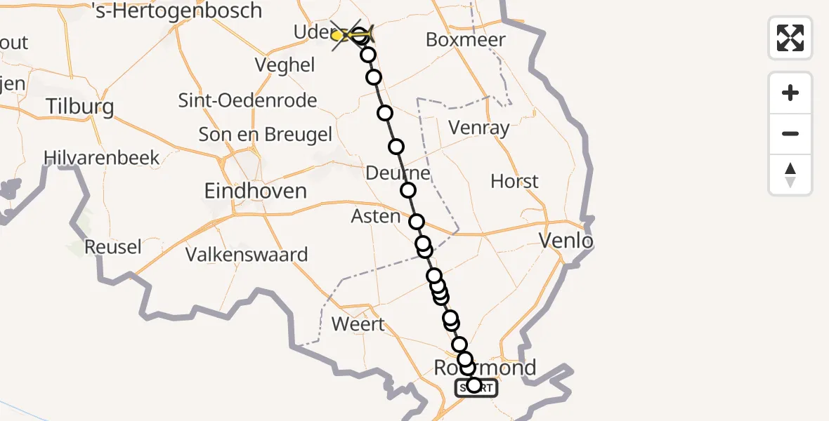 Routekaart van de vlucht: Lifeliner 3 naar Vliegbasis Volkel