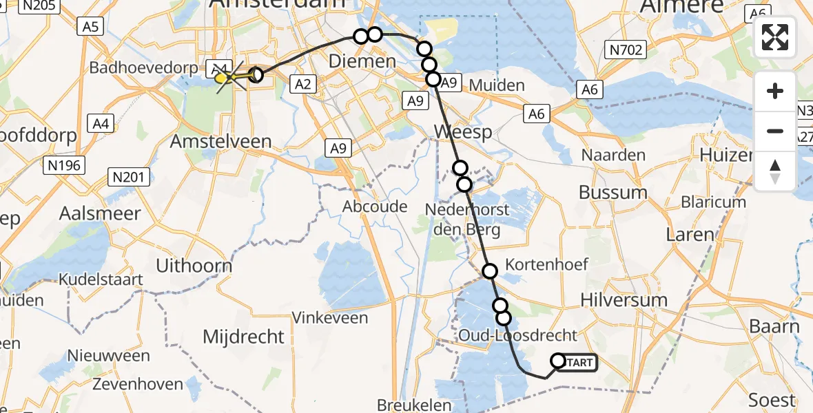 Routekaart van de vlucht: Lifeliner 1 naar VU Medisch Centrum Amsterdam