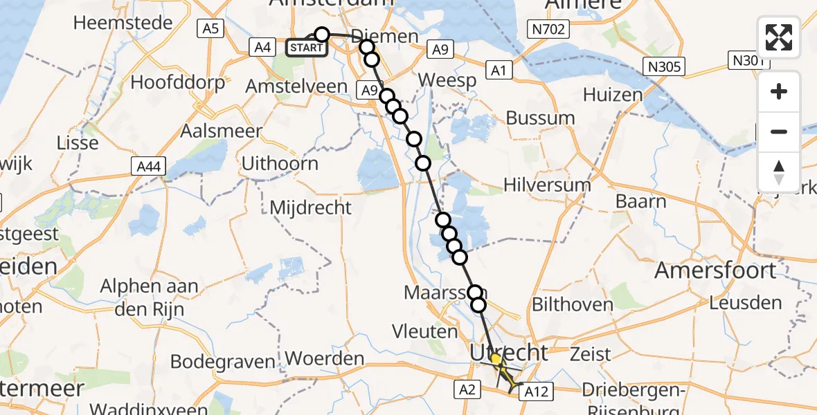 Routekaart van de vlucht: Lifeliner 1 naar Utrecht