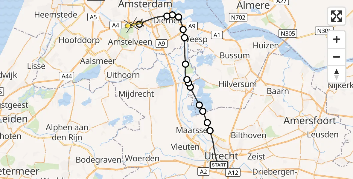 Routekaart van de vlucht: Lifeliner 1 naar VU Medisch Centrum Amsterdam