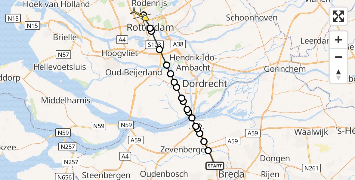 Routekaart van de vlucht: Lifeliner 2 naar Rotterdam The Hague Airport