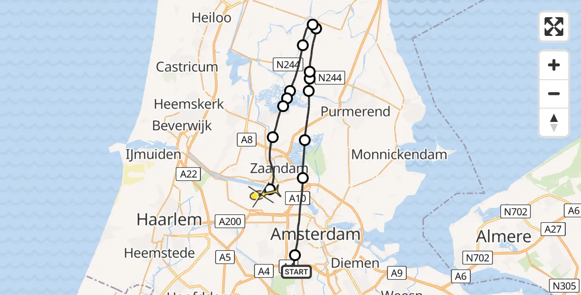 Routekaart van de vlucht: Lifeliner 1 naar Amsterdam Heliport