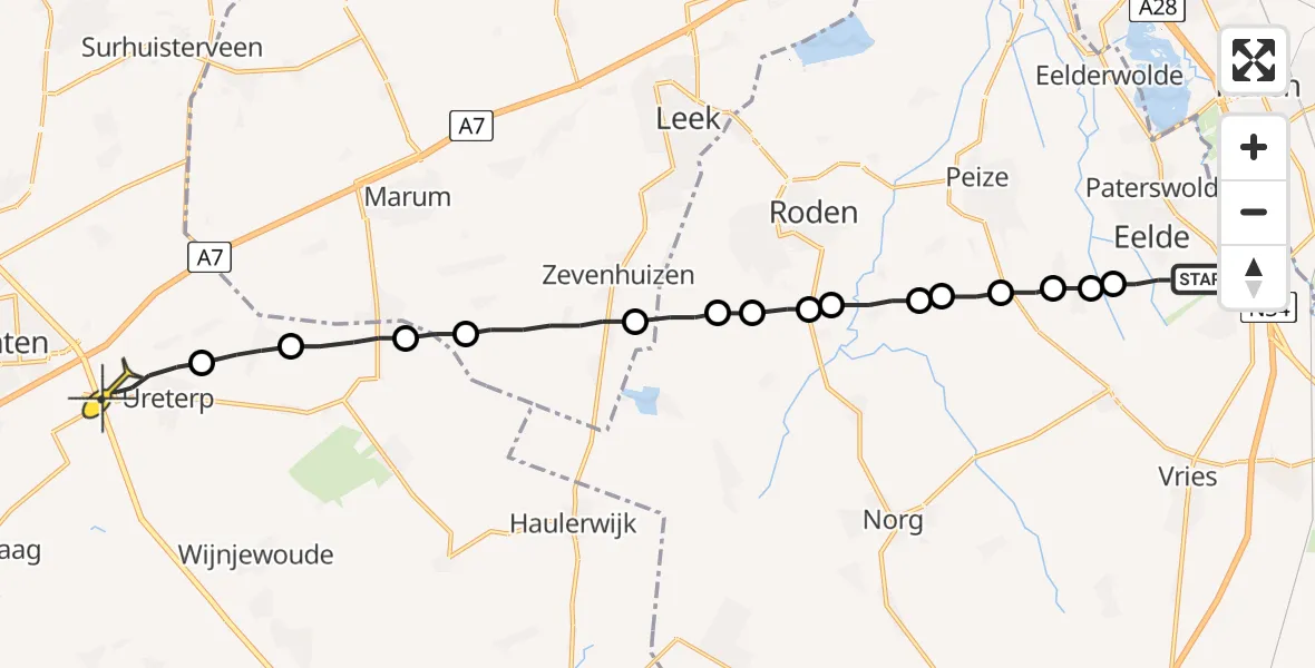 Routekaart van de vlucht: Lifeliner 4 naar Ureterp