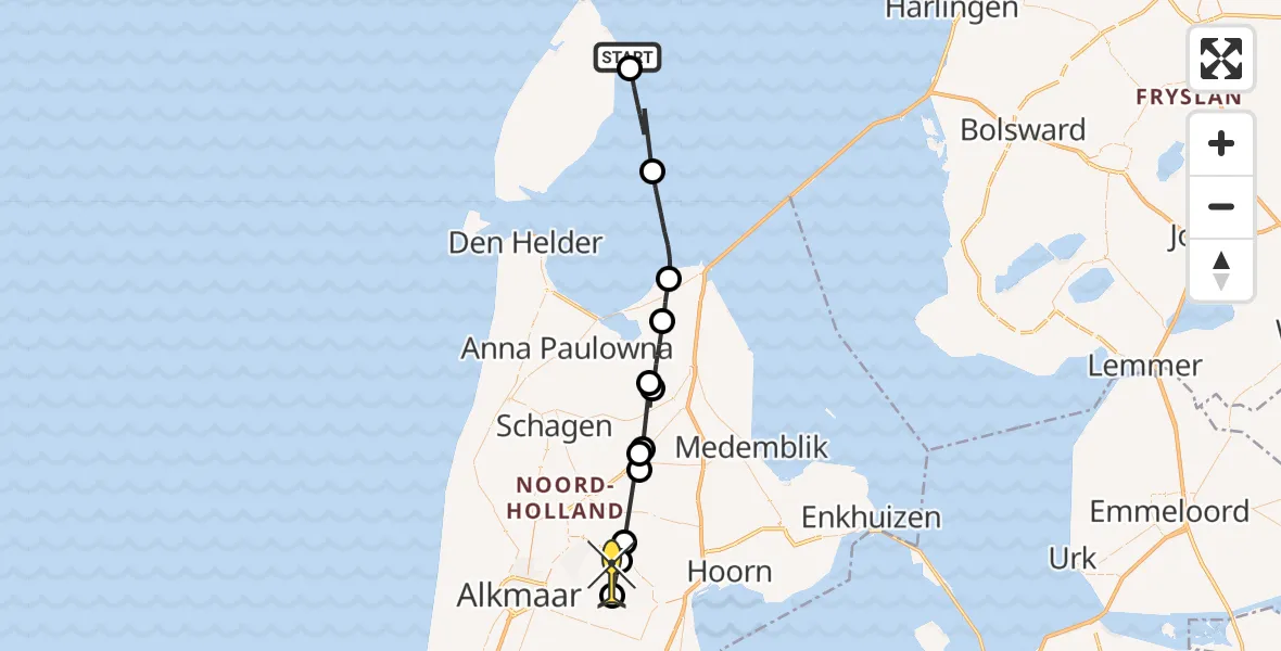 Routekaart van de vlucht: Politiehelikopter naar Hensbroek
