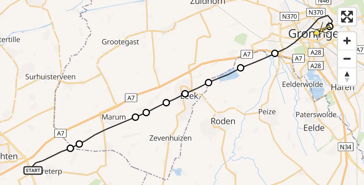 Routekaart van de vlucht: Lifeliner 4 naar Universitair Medisch Centrum Groningen