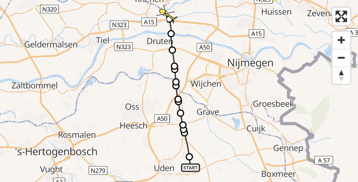 Routekaart van de vlucht: Lifeliner 3 naar Opheusden