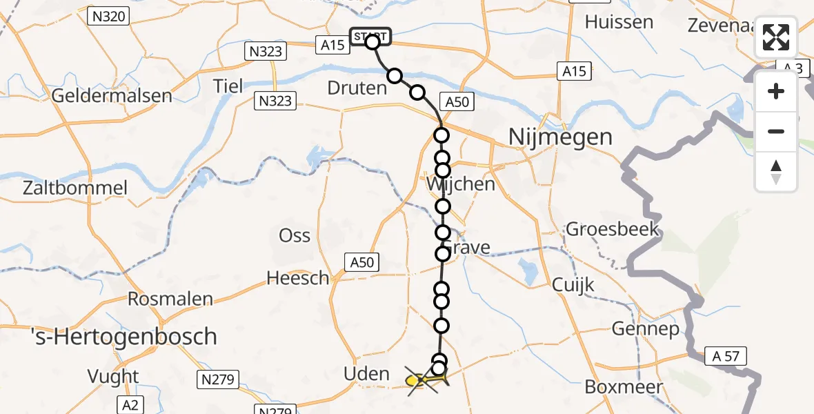 Routekaart van de vlucht: Lifeliner 3 naar Vliegbasis Volkel