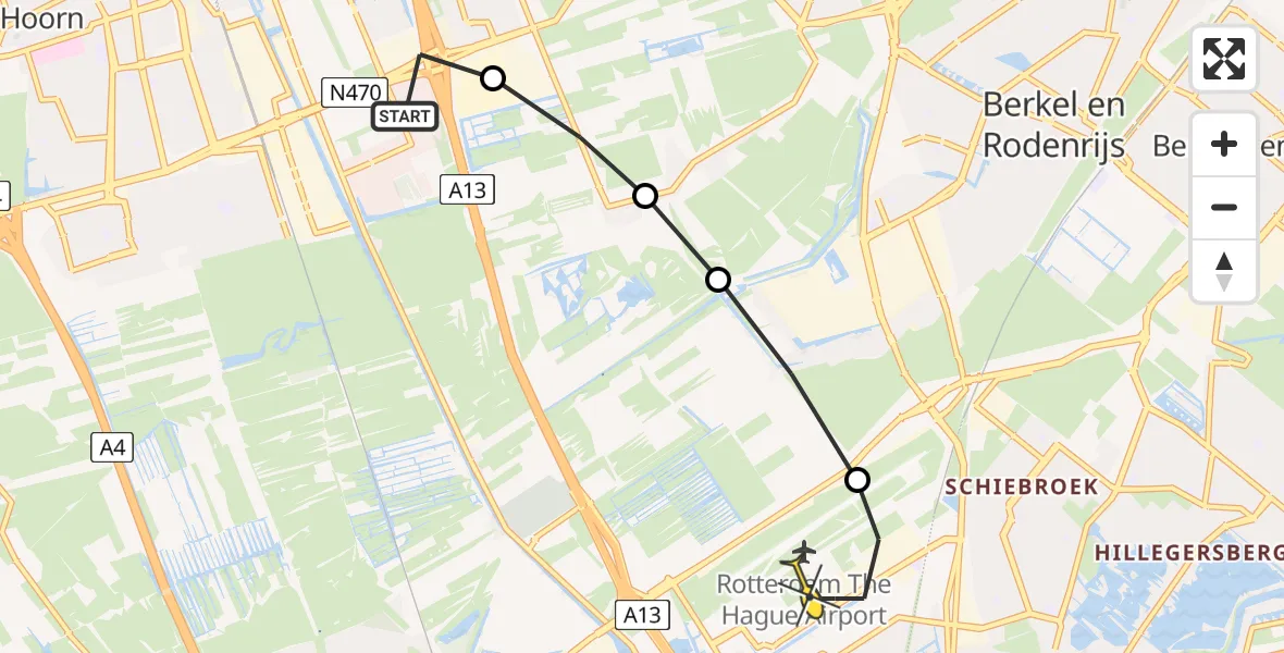 Routekaart van de vlucht: Lifeliner 2 naar Rotterdam The Hague Airport