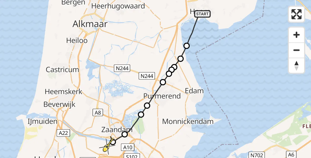 Routekaart van de vlucht: Lifeliner 1 naar Amsterdam Heliport