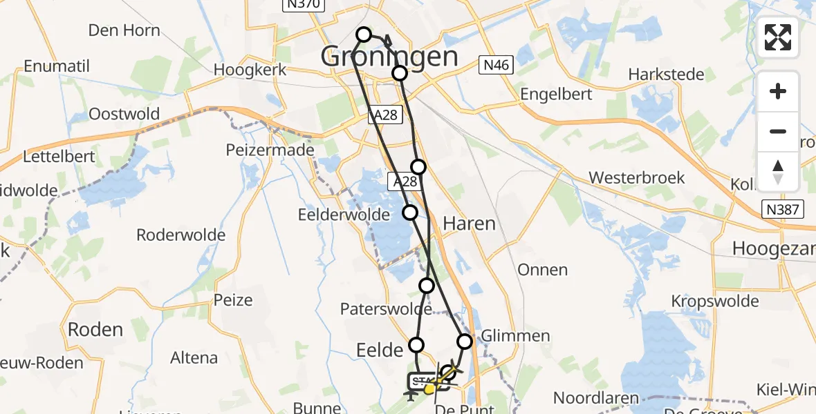 Routekaart van de vlucht: Lifeliner 4 naar Groningen Airport Eelde