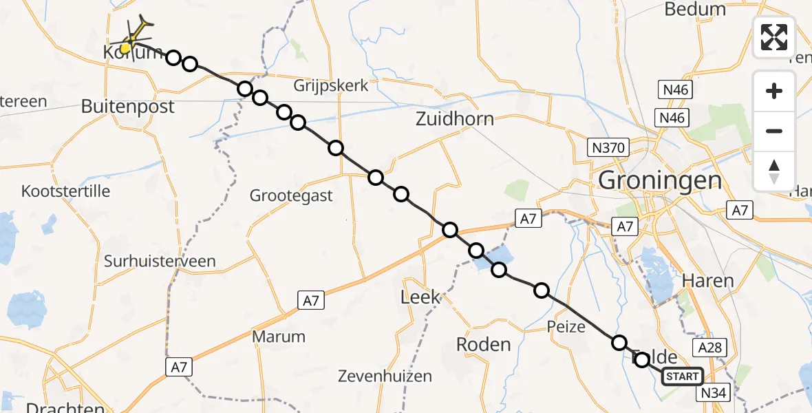 Routekaart van de vlucht: Lifeliner 4 naar Kollum