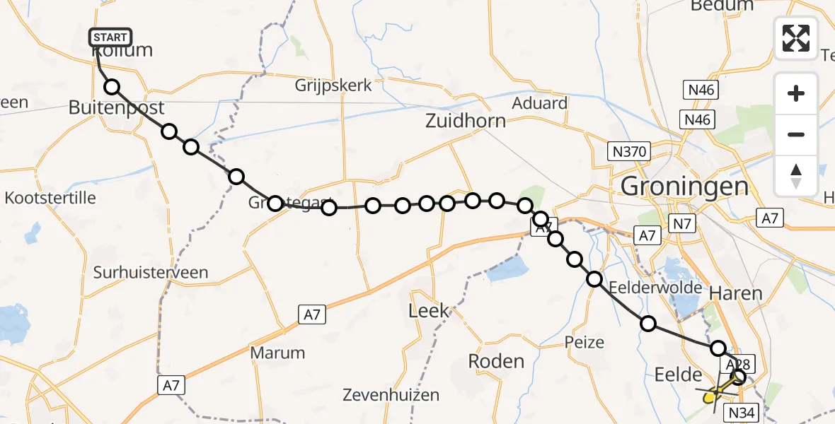 Routekaart van de vlucht: Lifeliner 4 naar Groningen Airport Eelde