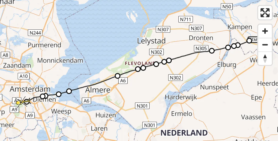 Routekaart van de vlucht: Lifeliner 1 naar VU Medisch Centrum Amsterdam