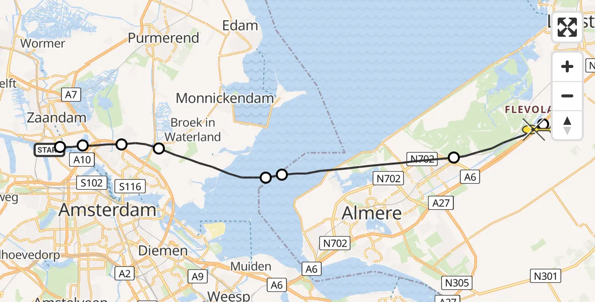 Routekaart van de vlucht: Lifeliner 1 naar Zeewolde