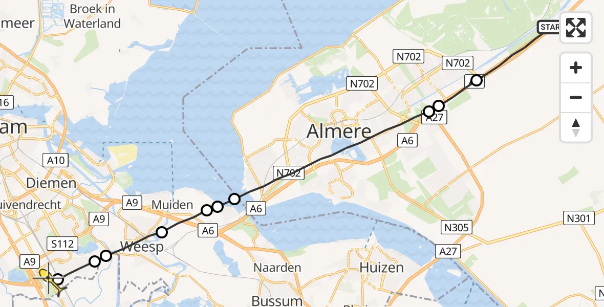 Routekaart van de vlucht: Lifeliner 1 naar Academisch Medisch Centrum (AMC)