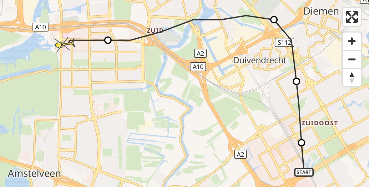 Routekaart van de vlucht: Lifeliner 1 naar VU Medisch Centrum Amsterdam