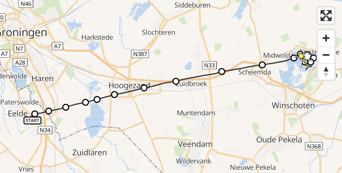 Routekaart van de vlucht: Lifeliner 4 naar Oostwold