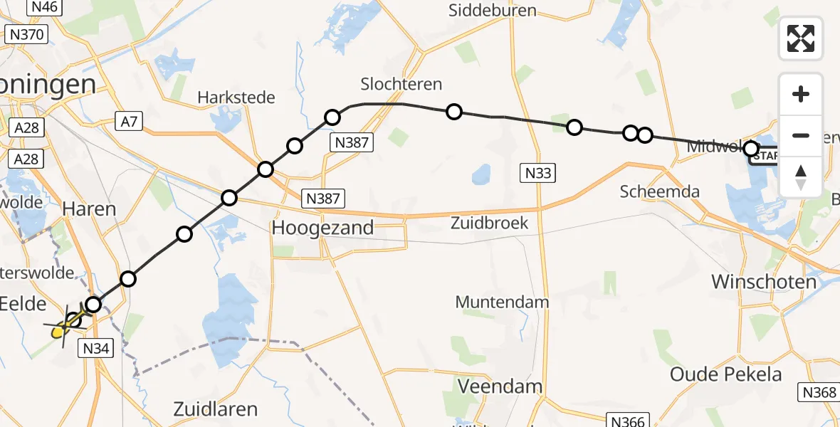 Routekaart van de vlucht: Lifeliner 4 naar Groningen Airport Eelde