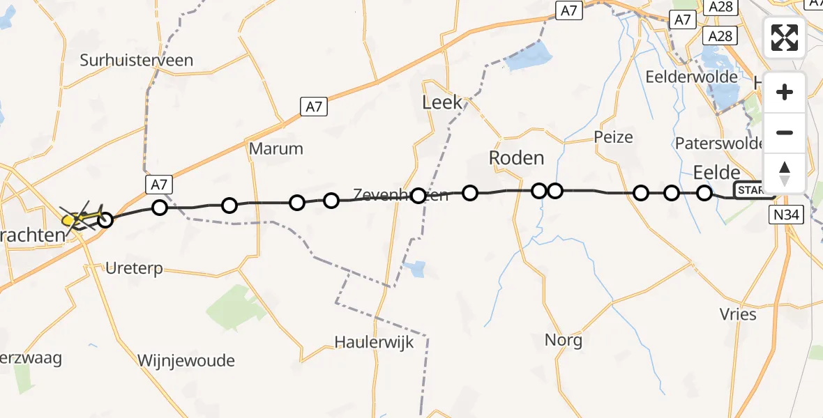 Routekaart van de vlucht: Lifeliner 4 naar Vliegveld Drachten