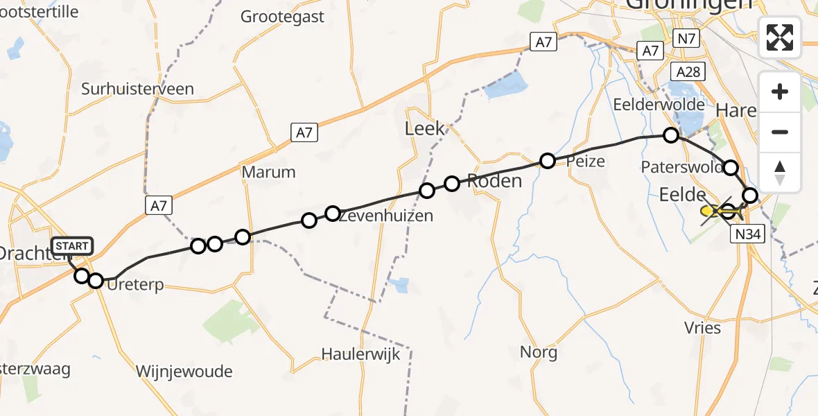 Routekaart van de vlucht: Lifeliner 4 naar Groningen Airport Eelde