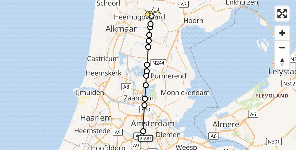 Routekaart van de vlucht: Lifeliner 1 naar Obdam