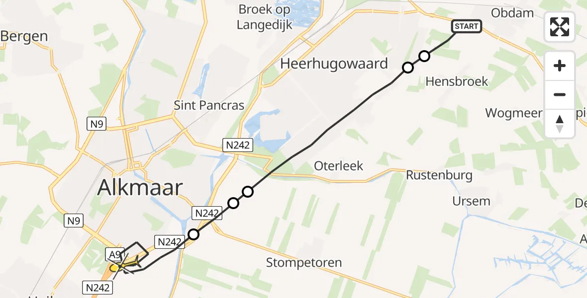 Routekaart van de vlucht: Lifeliner 1 naar Alkmaar