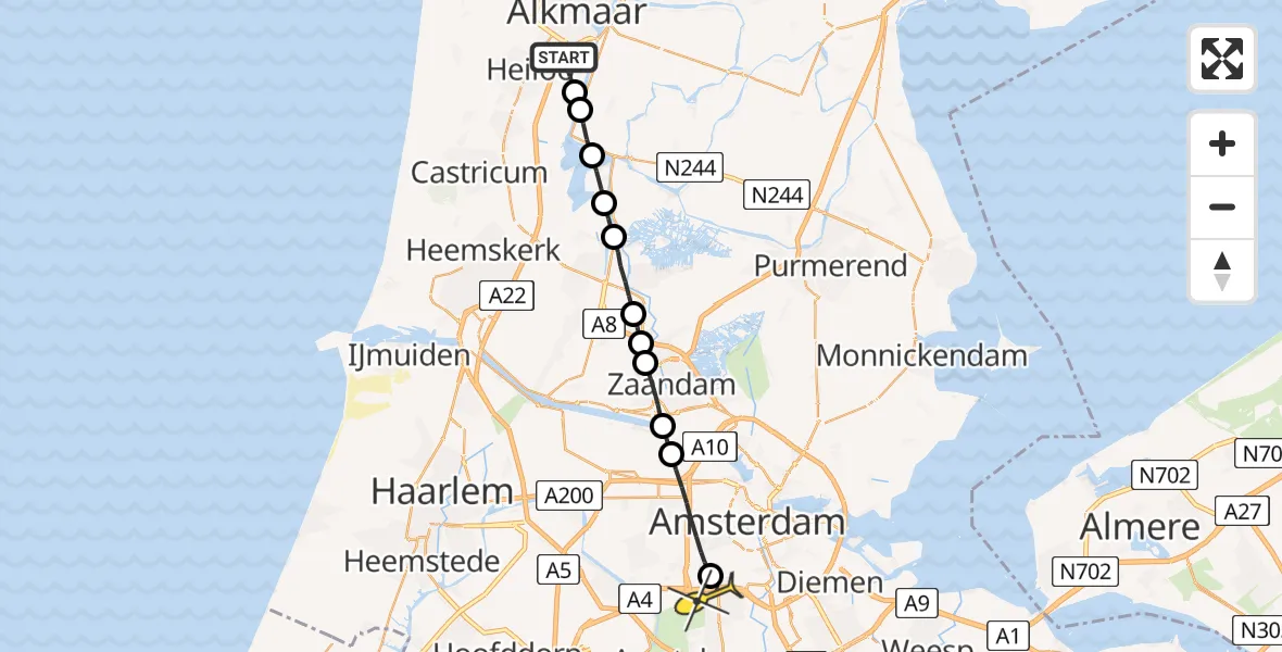 Routekaart van de vlucht: Lifeliner 1 naar VU Medisch Centrum Amsterdam