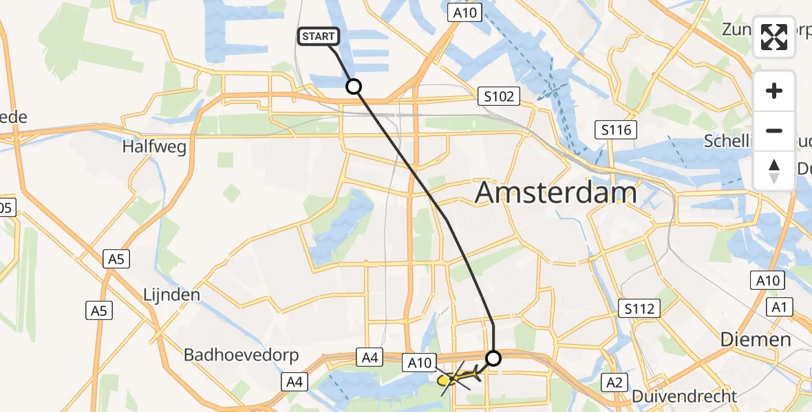 Routekaart van de vlucht: Lifeliner 1 naar VU Medisch Centrum Amsterdam