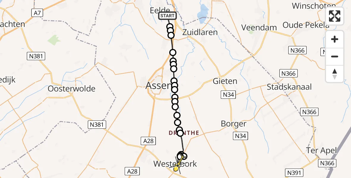 Routekaart van de vlucht: Lifeliner 4 naar Westerbork