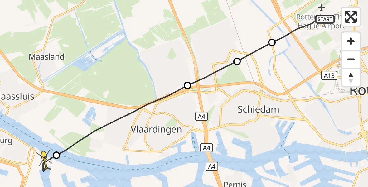 Routekaart van de vlucht: Lifeliner 2 naar Botlek