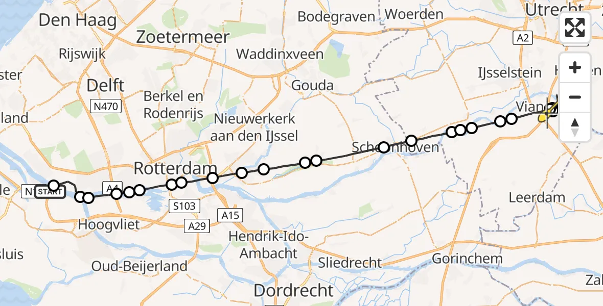 Routekaart van de vlucht: Lifeliner 2 naar Hoef en Haag