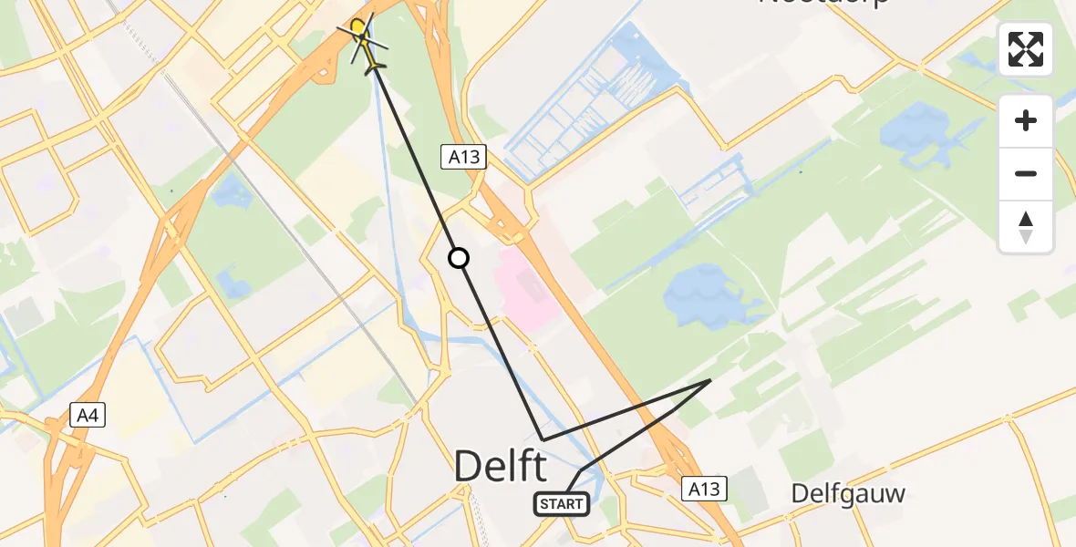 Routekaart van de vlucht: Politieheli naar Rijswijk