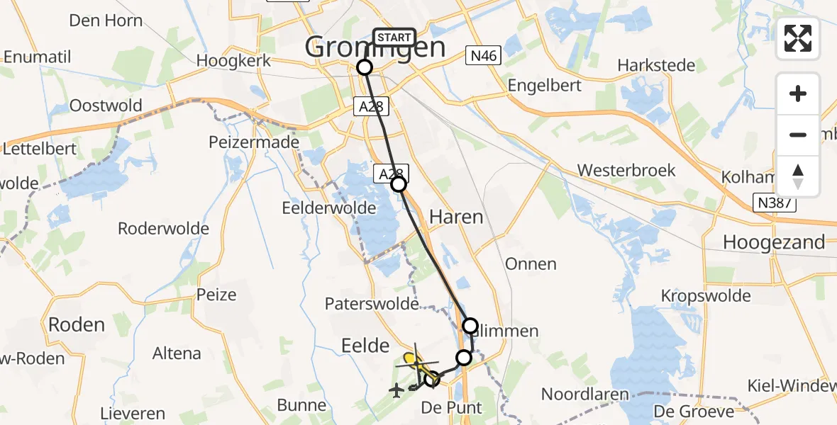 Routekaart van de vlucht: Lifeliner 4 naar Groningen Airport Eelde