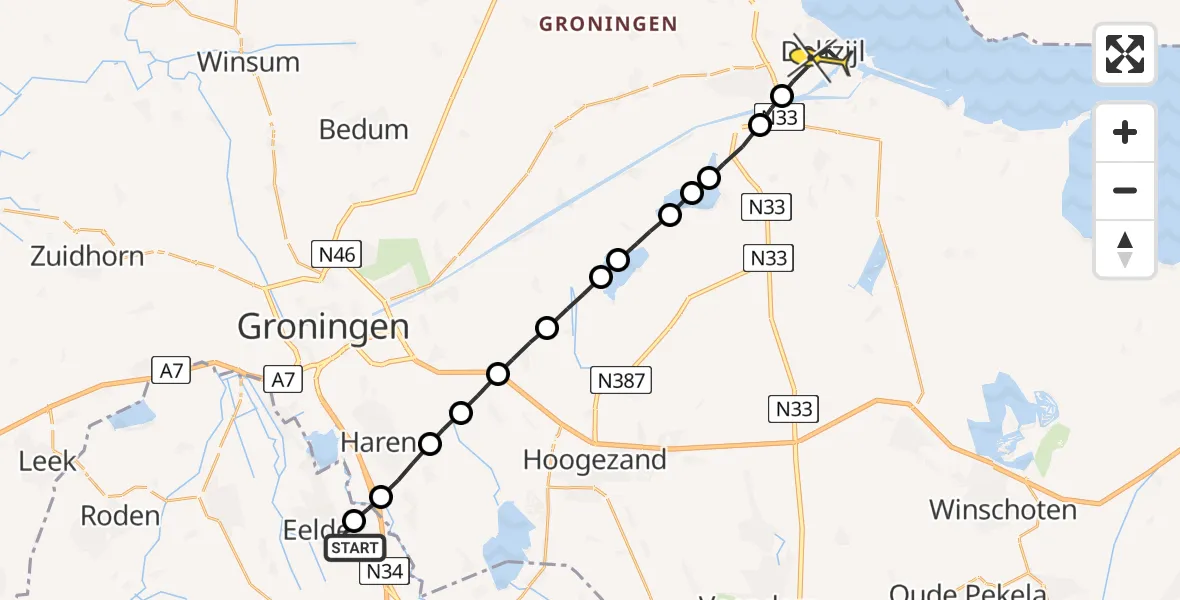 Routekaart van de vlucht: Lifeliner 4 naar Delfzijl