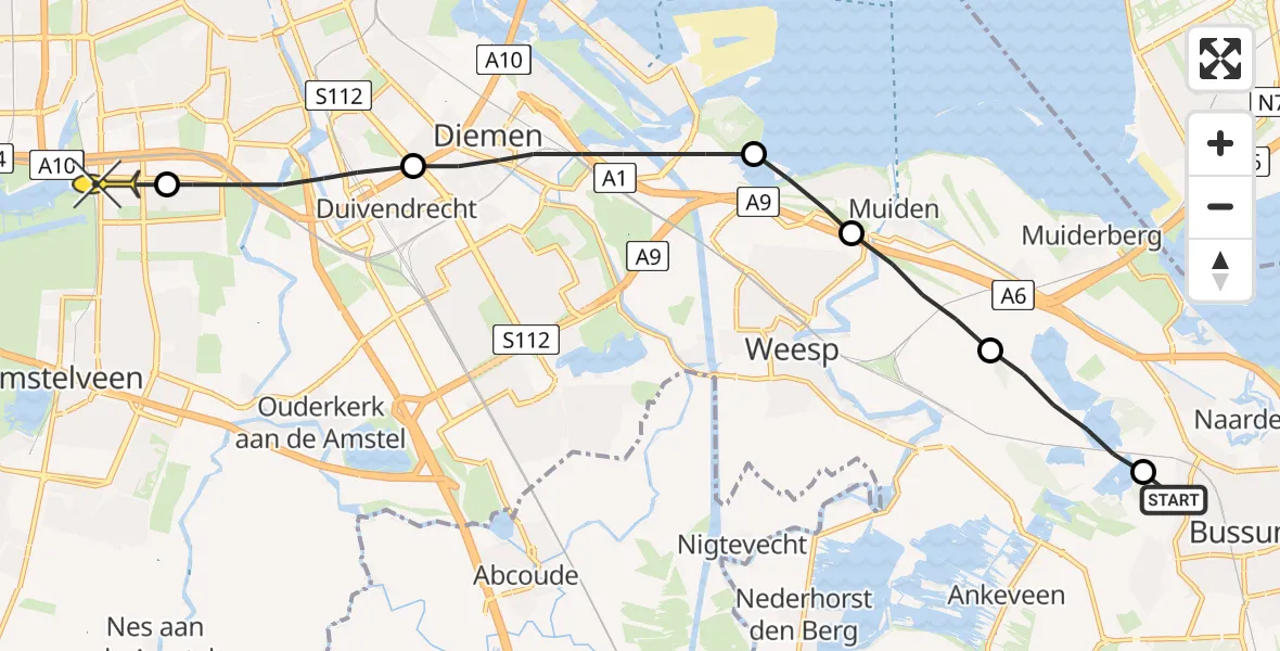 Routekaart van de vlucht: Lifeliner 1 naar VU Medisch Centrum Amsterdam