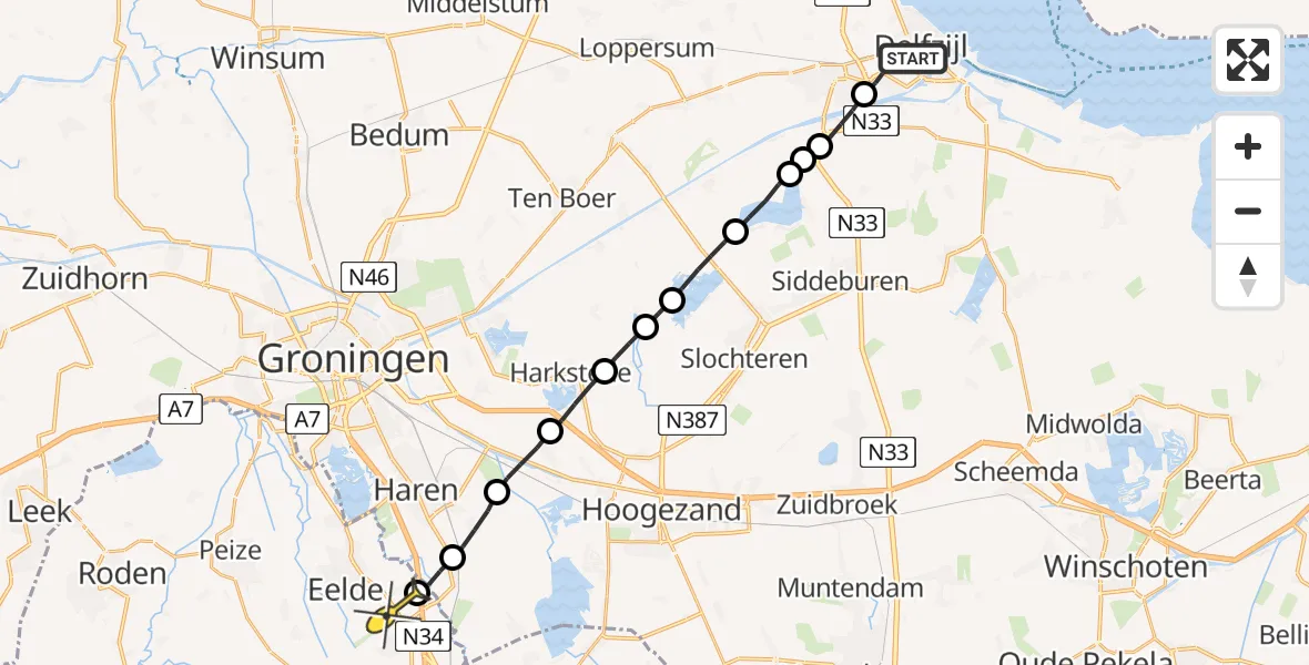 Routekaart van de vlucht: Lifeliner 4 naar Groningen Airport Eelde